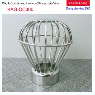 Quả cầu lưới Inox 304 kiếu đế thấp, lưới chắn rác sân thượng, Cầu chặn rác thoát nước mưa thả ống D60-D90