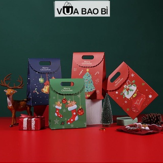 Túi đựng quà Giáng sinh nắp gấp xách tay, túi giấy Noel 26x19x9cm màu sắc xinh xắn