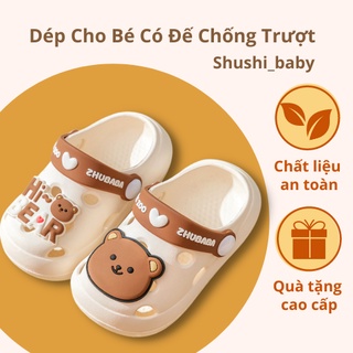 Dép Cho Bé Dáng Sục Gấu Nâu Có Đế Chống Trượt An Toàn