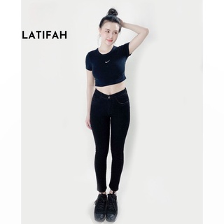 [Mã BMBAU50 giảm 7% đơn 99K] Quần dài jeans nữ co giãn LATIFAH cạp thường trơn màu đen cá tính QD023 phong cách hàn quốc