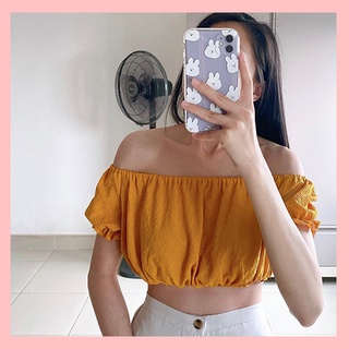 Áo Croptop Trễ Vai Đen Clothing 2 Màu Vàng Xanh Form Đẹp