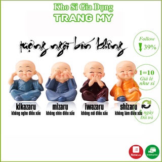 Bộ Tượng Chú Tiểu Hòa Thượng Tứ Không - Bộ Tượng 4 Tư Thế , Trang Trí Xe Hơi, Để Bàn Làm Việc