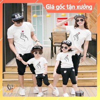 Áo gia đình mẫu bắn tim màu trắng đồng phục gia đình 3/4/5 người thun cotton dày dặn GD309T