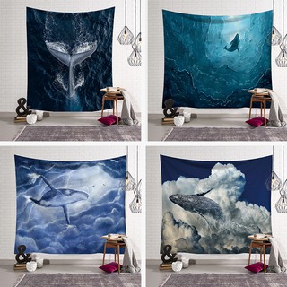 DecorZ  Tranh vải, thảm vải treo tường in hình CÁ VOI khổ 1m3x1m5 trang trí phòng trọ, nhà cửa tuyệt đẹp