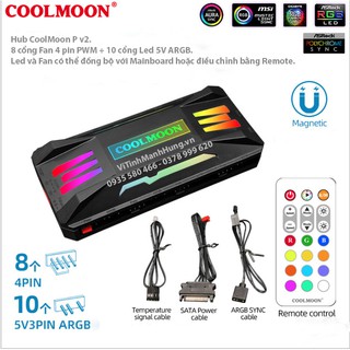 Hub CoolMoon P-ARGB v2, 8 cổng 4 pin PWM +  10 cổng Led 3 pin 5V-ARGB, đồng bộ Led Mainboard.