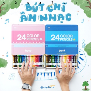 Bộ 12-24 Bút Chì Màu Gỗ Hộp Thiếc Nắp Trượt Ippo Tombow Nhật Bản