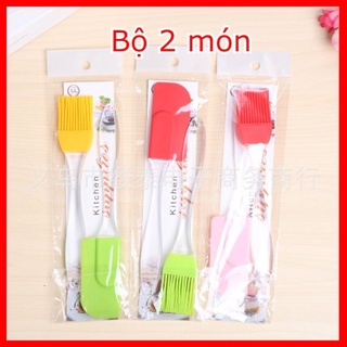 Dụng cụ làm bánh cây vét trộn bột silicon kèm cọ quét dầu phới dẹt silicon chịu nhiệt tốt cán dài dễ dàng sử dụng