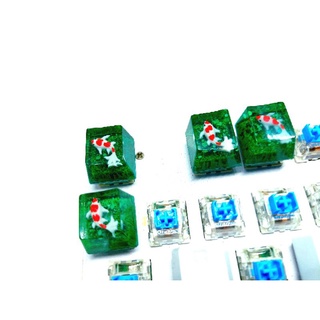 Keycap cá koi nền lá đậm trang trí bàn phím cơ gaming