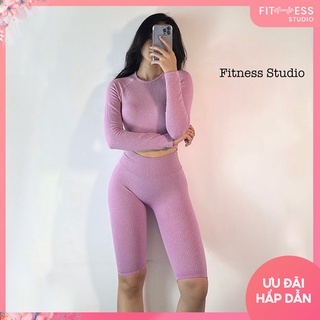 Set Đồ Tập Gym Yoga Aerobic Nữ Fitness Studio S-05, Áo Dài Tay Và Quần Biker, Chất Thun Gân Co Giãn Tốt