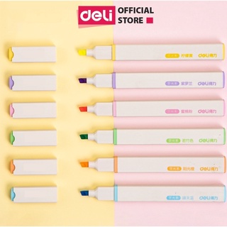 (Hỏa Tốc) Bộ 6 Bút highlight Deli 2 đầu , bút dạ quang đánh dấu bút nhớ Light Color trơn trang trí bullet planer tặng