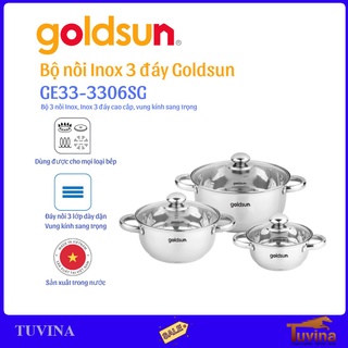 Bộ Nồi Inox 3 Đáy Goldsun GE33-3306SG - Đáy Từ - Hàng Chính Hãng