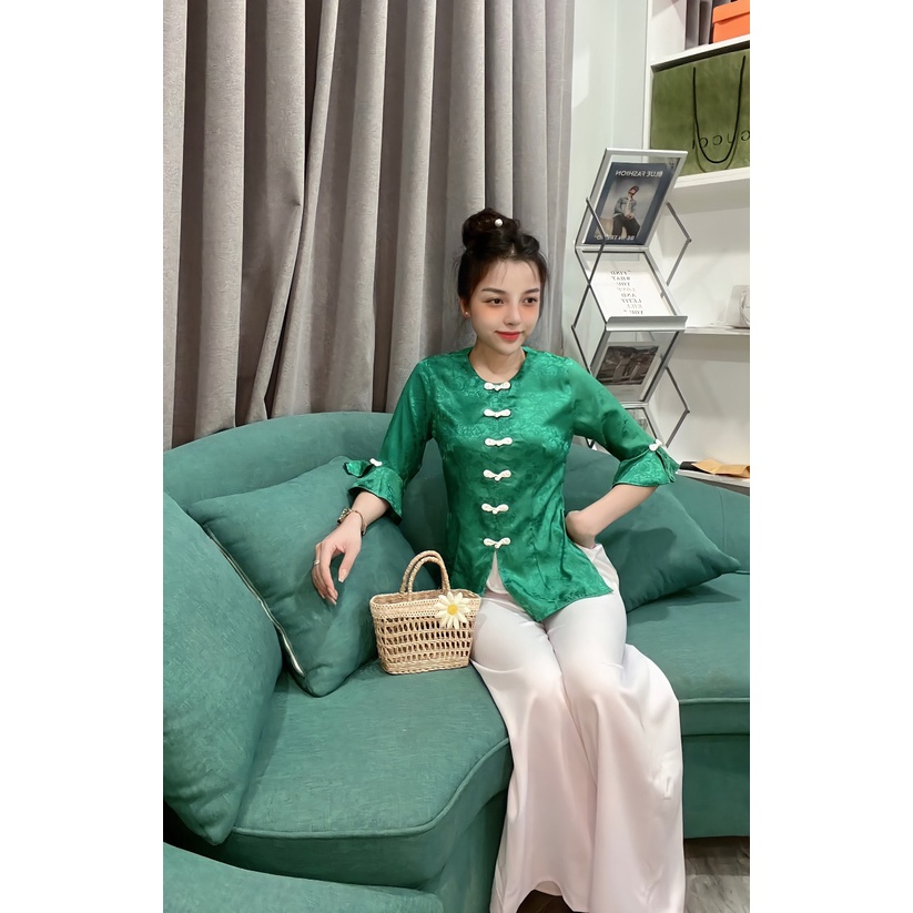 ÁO BÀ BA LỤA GẤM TAY XÒE