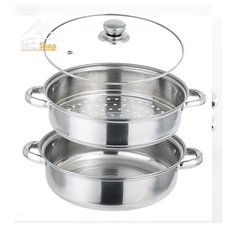 Bộ Nồi Hấp 2 Tầng 28cm vung kính TẶNG KÈM 2 Thìa Inox