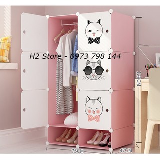 TỦ NHỰA ĐA NĂNG THÔNG MINH ĐỂ ĐỒ CHO BÉ LẮP GHÉP 6 Ô VÀ 2 Ô GIÀY CỬA MÈO NƠ sâu 47cm