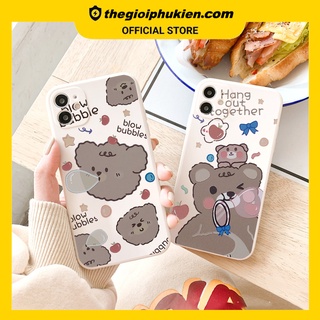 Ốp lưng iphone cạnh vuông Gấu thổi bóng dành cho iphone 6 đến 14promax - E214