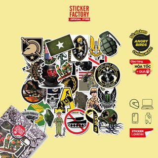 Hộp set 30 sticker decal hình dán nón bảo hiểm , laptop, xe máy, ô tô STICKER FACTORY - Army