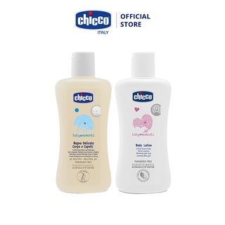 Combo Sữa tắm gội chiết xuất Yến mạch 0M+ Chicco 200ml &amp;Sữa dưỡng thể chiết xuất Hạnh nhân Chicco 200ml