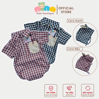 Bộ body cho bé trai, gái cộc tay Kèm nón Chất đũi Hoạ tiết caro Size 0m đến 18m Nina Kids Boutique Chuyên Body cho bé