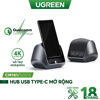 Hub USB-C mở rộng sang 3 cổng USB 3.0 &amp; cổng HDMI kiêm chức năng giá đỡ, cốc sạc UGREEN CM181 50515