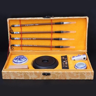 Bộ văn phòng tứ bảo luyện viết thư pháp gồm Bút lông, Nghiên mực tàu, mực mài, triện mộc thư pháp