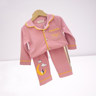 Đồ Bộ Pijama Mặt Trăng Dài Tay Cho Bé Gái Chất Đũi Cao Cấp, Bộ Đồ Ngủ Night Cực Xinh Cho Bé Từ 6-28Kg- SÂU SHOP