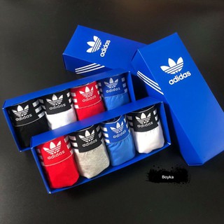 Hộp 3 chiếc quần lót nam boxer dáng đùi thể thao logo thêu 3 lá chất cotton y ảnh.