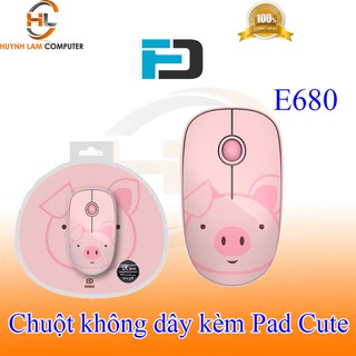 Chuột không dây FD E680 (Màu Hồng) kèm lót chuột siêu dễ thương 1500DPI 20m click không tiếng động - VSP phân phối