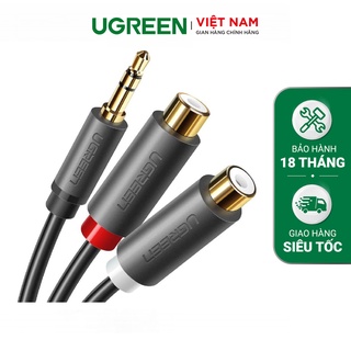 Dây chuyển đổi 3.5mm đực sang 2 đầu RCA cái dài 25CM màu đen UGREEN AV109 10547