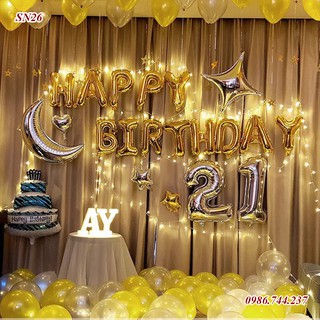Set Bóng Sinh Nhật Happy Birthday Kèm Đèn Led Và Số Tuổi Mã SN26
