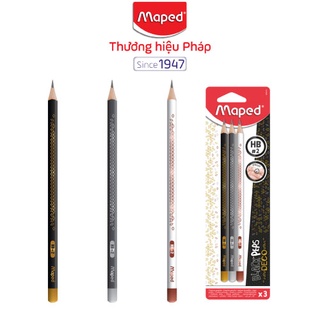MAPED - Bút chì đen Decorated không gôm HB vỉ 3 cây [Chính hãng]