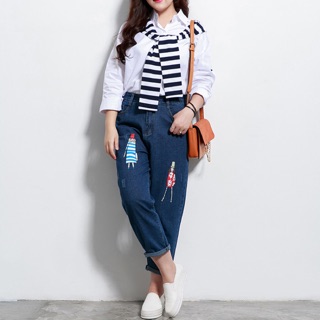 Quần jean baggy lưng cao in hình cao cấp size lớn 70-110kg