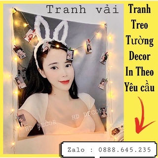 Tranh vải treo tường in hình theo yêu cầu, thảm decor in ảnh , TẶng kèm đinh móc và đèn led 5m