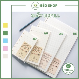 Giấy Refill A5 A6 A7 Béo shop , Ruột sổ còng 6 lỗ làm sổ planner bullet journal