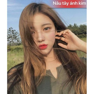 (Màu nâu tây ánh kim) Tự nhuộm tóc tại nhà đơn giản + tặng oxy trợ nhuộm, tặng gang tay