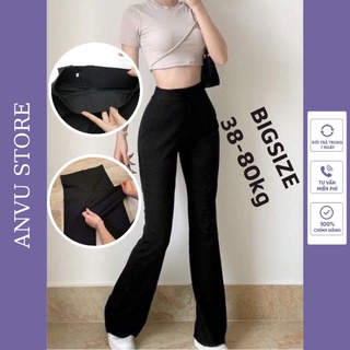 Quần ống loe legging nữ bigsize lưng cạp cao gen bụng chất cotton siêu co dãn 4 chiều tôn dáng chân dài