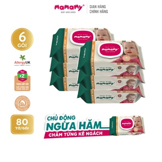 [Mã LT50 giảm 50k đơn 250k] Combo 6 gói khăn ướt Mamamy 80 tờ có nắp không mùi/có mùi, chuẩn quốc tế - 100% an toàn