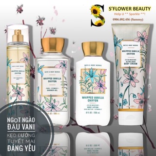 BST BOLD BLOOMS | Whipped Vanilla Chiffon | Bộ Sản Phẩm Tắm Lotion Xịt Thơm Toàn Thân Bath &amp; Body Works