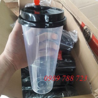 Combo 50 Cốc Nhựa Kèm Nắp Trái Tim 700ml