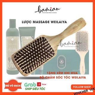 Lược gỗ Welaiya massage gỡ rối kích thích mọc tóc giảm thiểu gãy rụng
