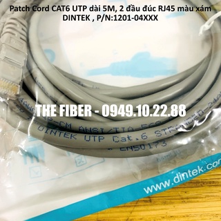 Patch Cord CAT6 UTP dài 5M, 2 đầu đúc RJ45 màu xám - DINTEK , P/N:1201-04XXX