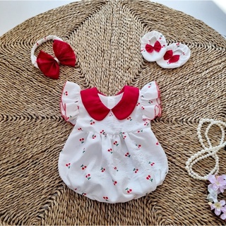 Body Trái Cherry Nhỏ Bé Gái 3 Đến 12kg, Bodysuit Chất Tơ Đũi [B013]