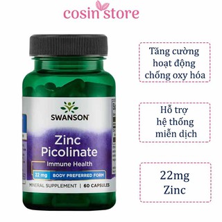 Viên Uống Bổ Sung Kẽm Swanson Zinc Picolinate 22 mg 60 viên Dạng viên nang