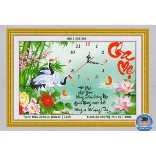 Tranh thêu chữ thập cha mẹ 223013 (60 x 41 cm), LV3454 (75 x 50 cm), Tranh đá DF070 (75 x 50 cm)