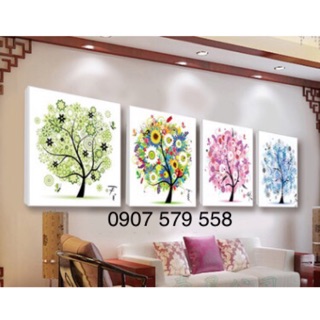 Tranh thêu chữ thập cây bốn mùa  kt 46x46 cm