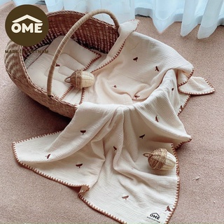 Set chăn thêu 4 lớp + gối chống bẹp đầu vải xô viền họa tiết mềm mại cao cấp chính hãng Ome siêu thoáng