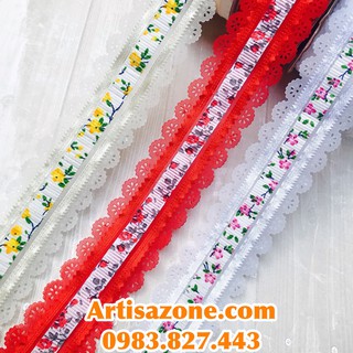Ruy băng voan họa tiết viền ren (bản rộng 4cm, chiều dài 02 mét)