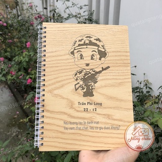 Sổ ghi chép, lưu bút, kỉ niệm , quà tặng ngày nhập ngũ, ngày ra trường , lễ tốt nghiệp ý nghĩa, bìa gỗ cứng khắc laze