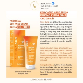 Kem Chống Nắng Farmona Sun Face Cream Oil Free Spf50 Kiềm Dầu Cho Da Mụn 50ml | Unknown Beauty
