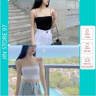 Áo 2 dây sợi bún thun gân đẹp 100% cotton đen trắng , áo croptop ôm mặc trong siêu mát