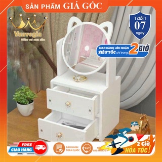 Kệ mỹ phẩm tủ 2 tầng có gương trang điểm tai mèo